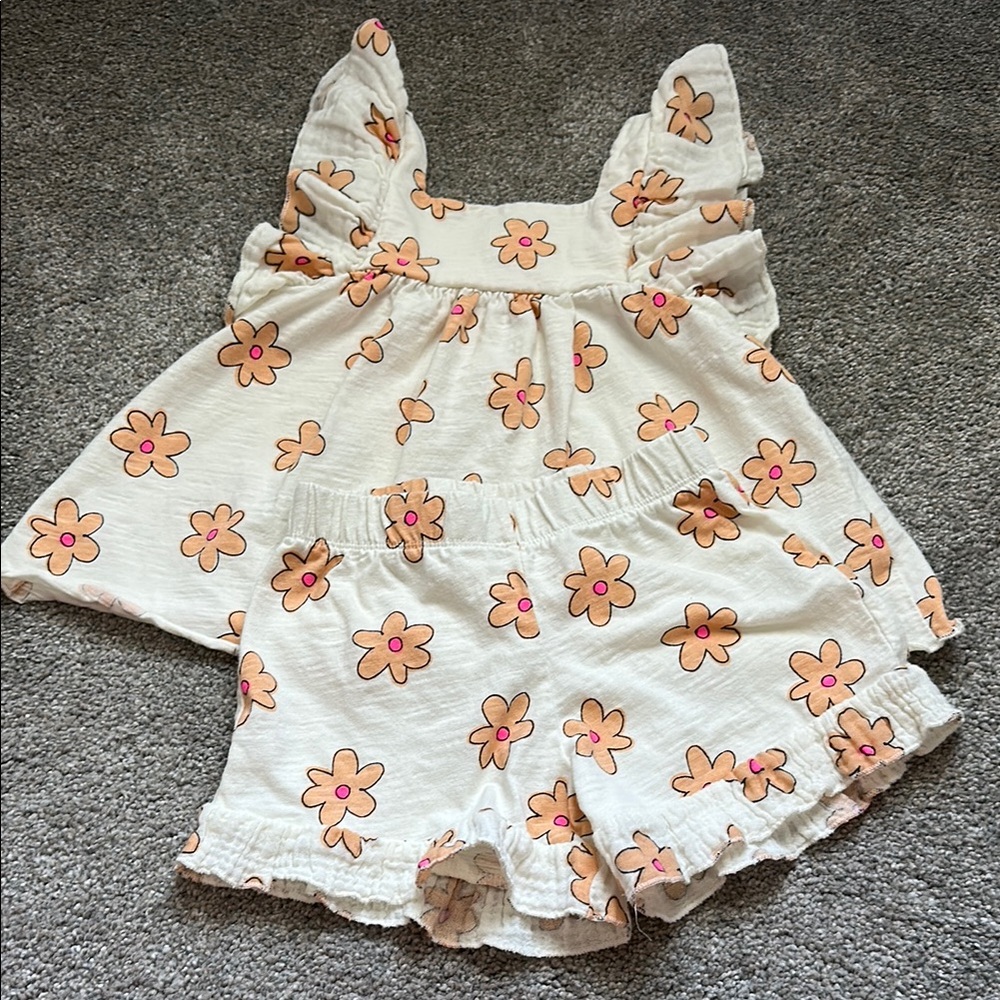 Zara Floral Ruffle Sleeve Top and Shorts Set